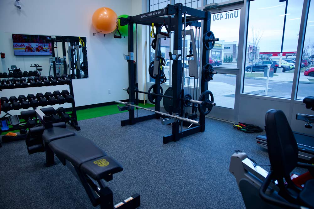 Gym inside the Complete Wellness Physiotherapy building in St. Albert, AB